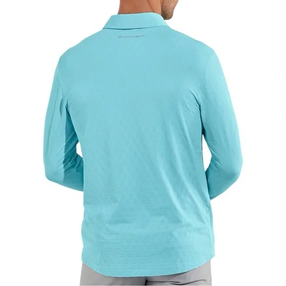 Coolibar Men's Arobello Long Sleeve Golf Polo size XL in Aruba Blue - Picture 3 of 10